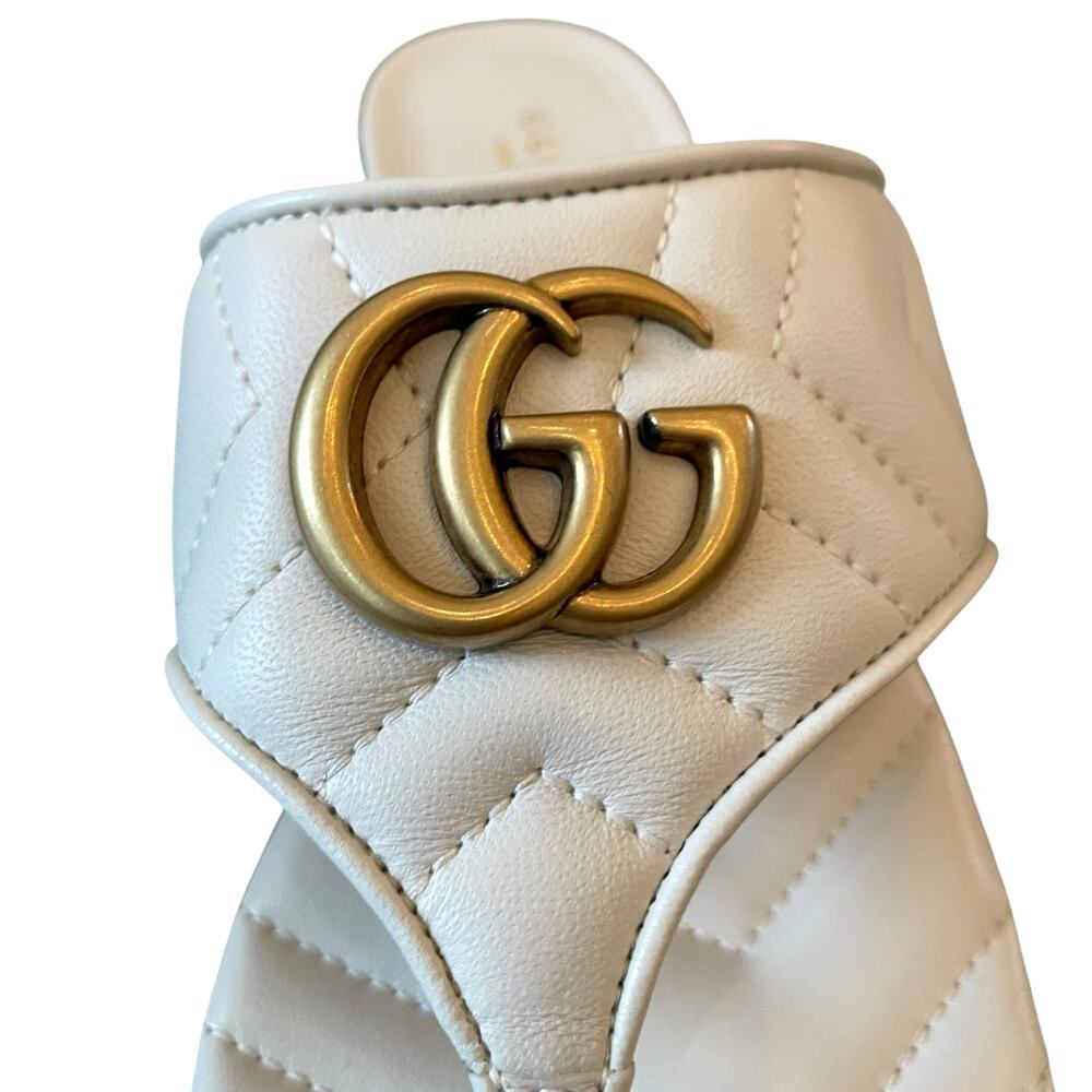 Gucci GG Marmont Matelasse Leather Flip Flop Sandals Cream White Sz 37.5 US 7.5 - Picture 9 of 16